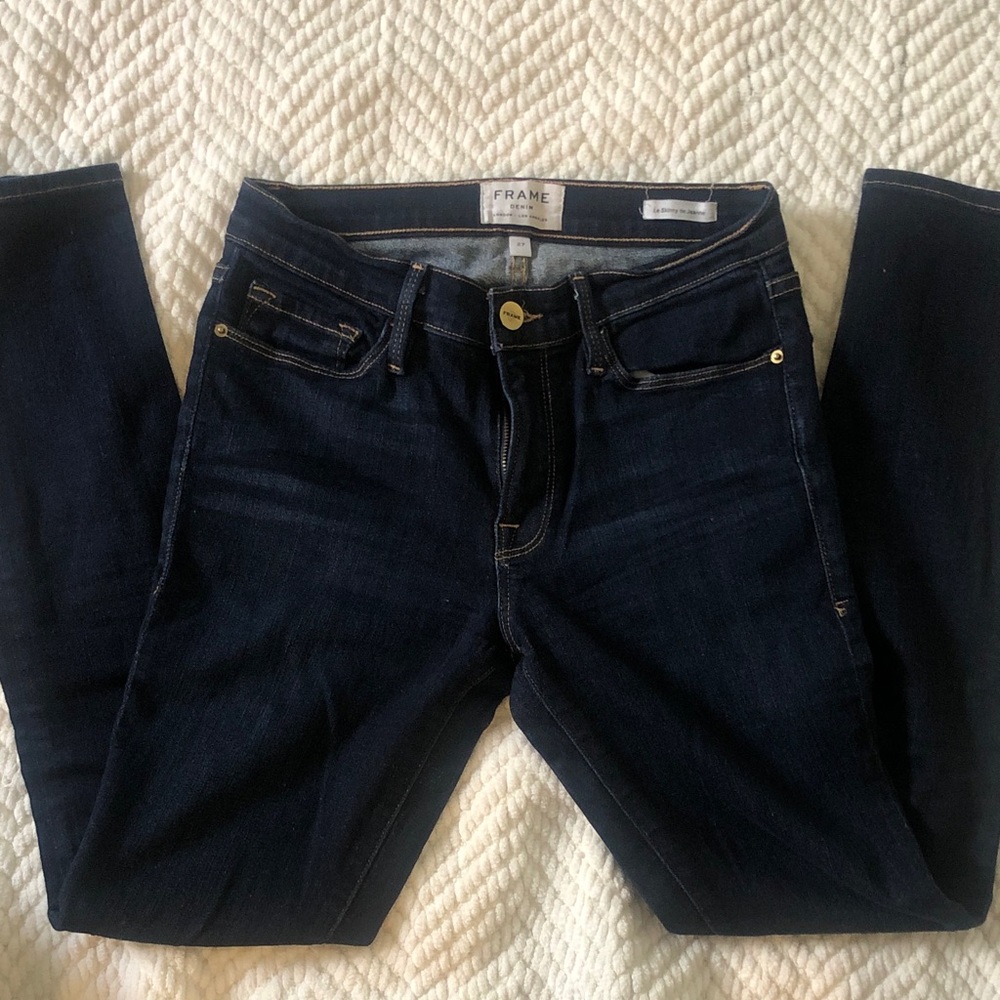Frame Denim Skinny Jeans in Dark Indigo Blue